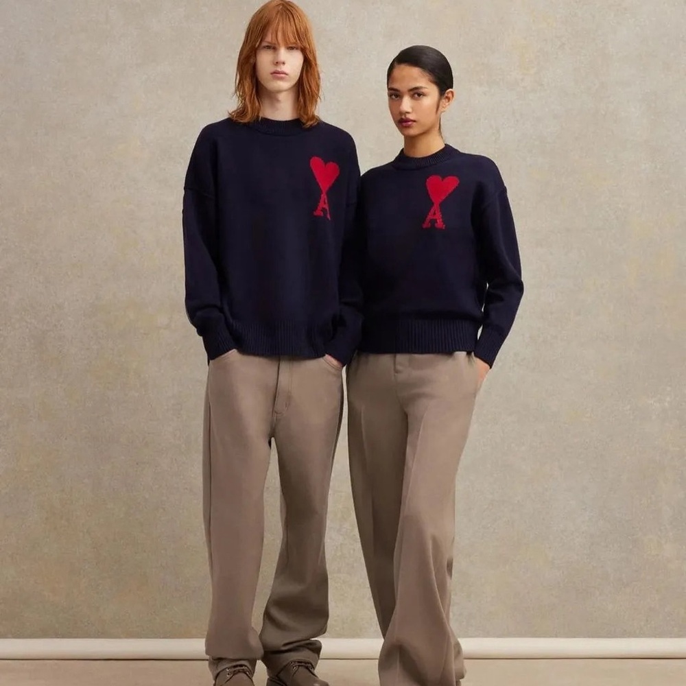 AMI Navy Sweater with Red Heart Logo- S size